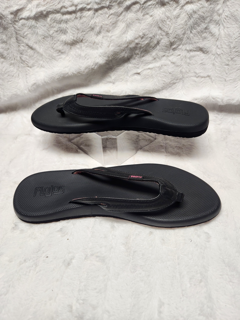 Flojos Women's Black Flip Flop Sandals with Subtle Pink Detail